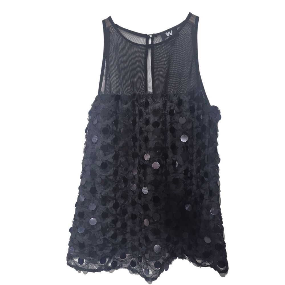W by Worth Black Sequin Sleeveless Blouse Polyester Holiday Party NYE Size 4
